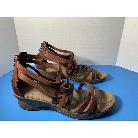 Ahnu Strappy Brown Leather Huarache Wedge Sandals Womens Size 10 Cork - Picture 1 of 11